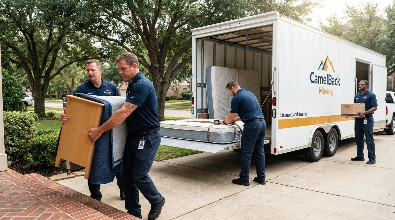 Crew loading residential truck for cross-state move from South Boston, MA