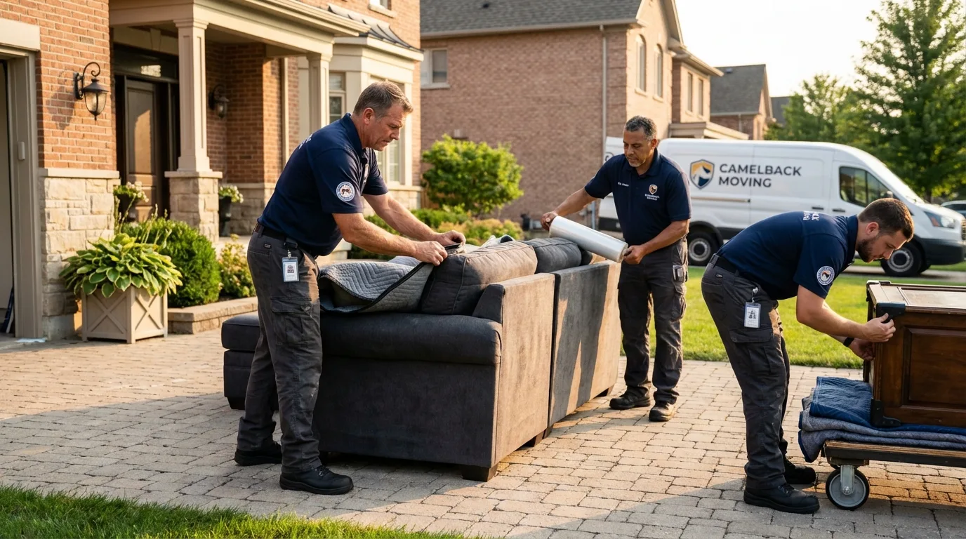 Large estate moving crew wrapping furniture in South Boston, MA